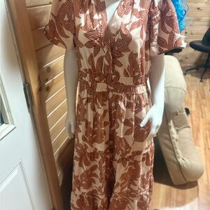 Anthropologie Cream and Brown Floral Maxi Dress